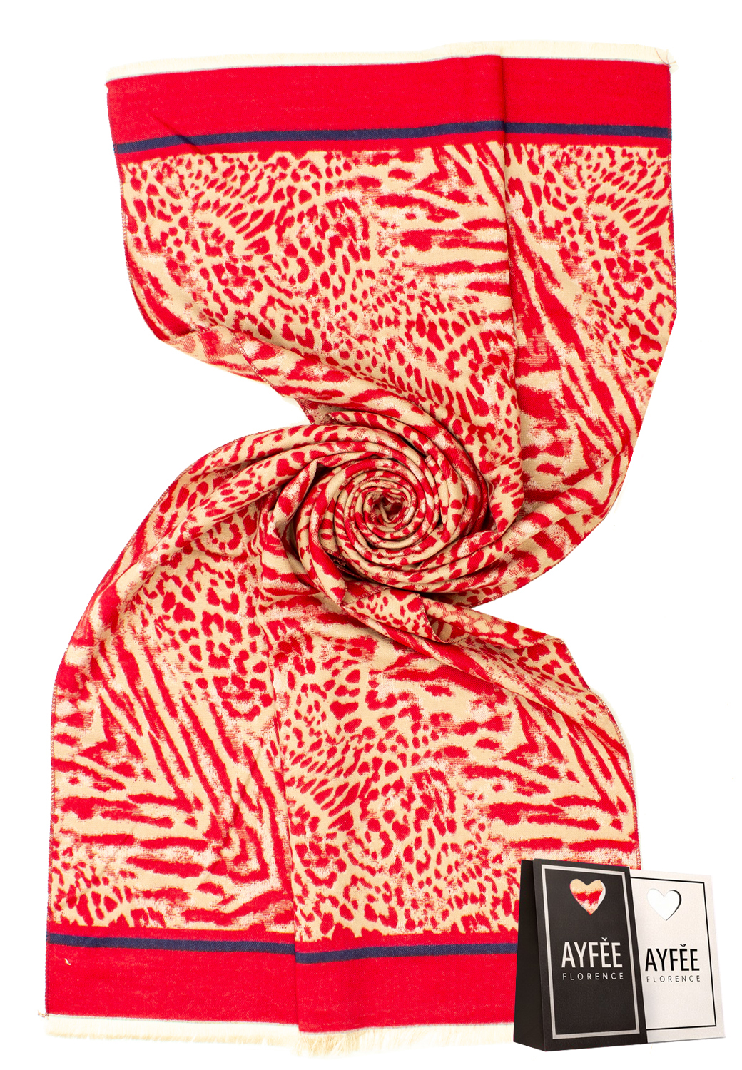 STOLA JACQUARD ANIMALIER BICOLOR, CM 70*180, 100% VI, MADE IN PRC - BORDEAU